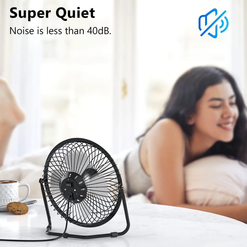Zuvas Desk Fan Quiet Small USB Fan 360° Rotation Portable Table Fan 2 Speed Mini Personal Fan Air Cooling Electric Fan for Home Office Bedroom Travel Camping, 4 inch Black - Image 5